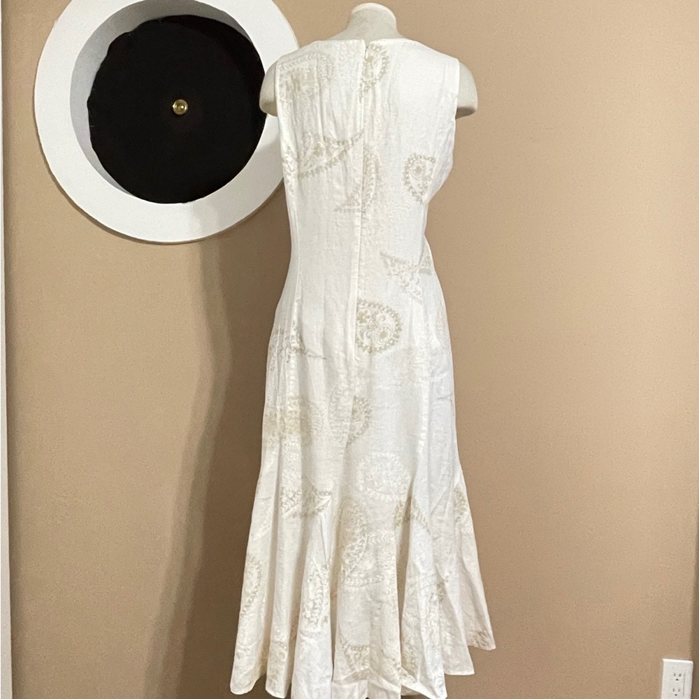 Liz Claiborne Ivory Linen Trumpet Dress | 12 | Lined & Chic Paisley Print - Picture 9 of 15